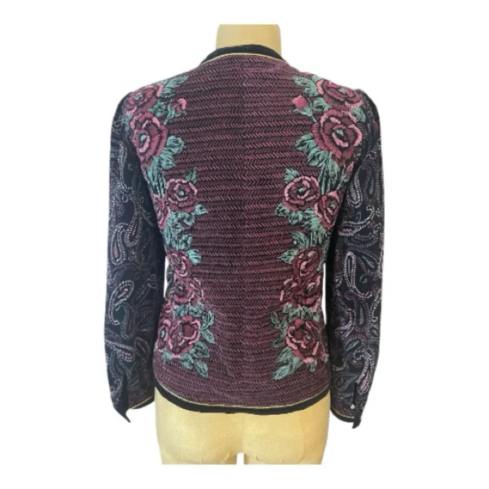 Vintage Megalia cottonVelvet gold button & trim Floral Jacket w/ Paisley Accents